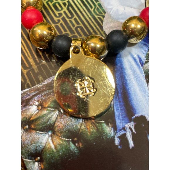 Rustic Cuff Black Red Gold Beaded Oreo Charm Bracelet - Picture 4 of 4